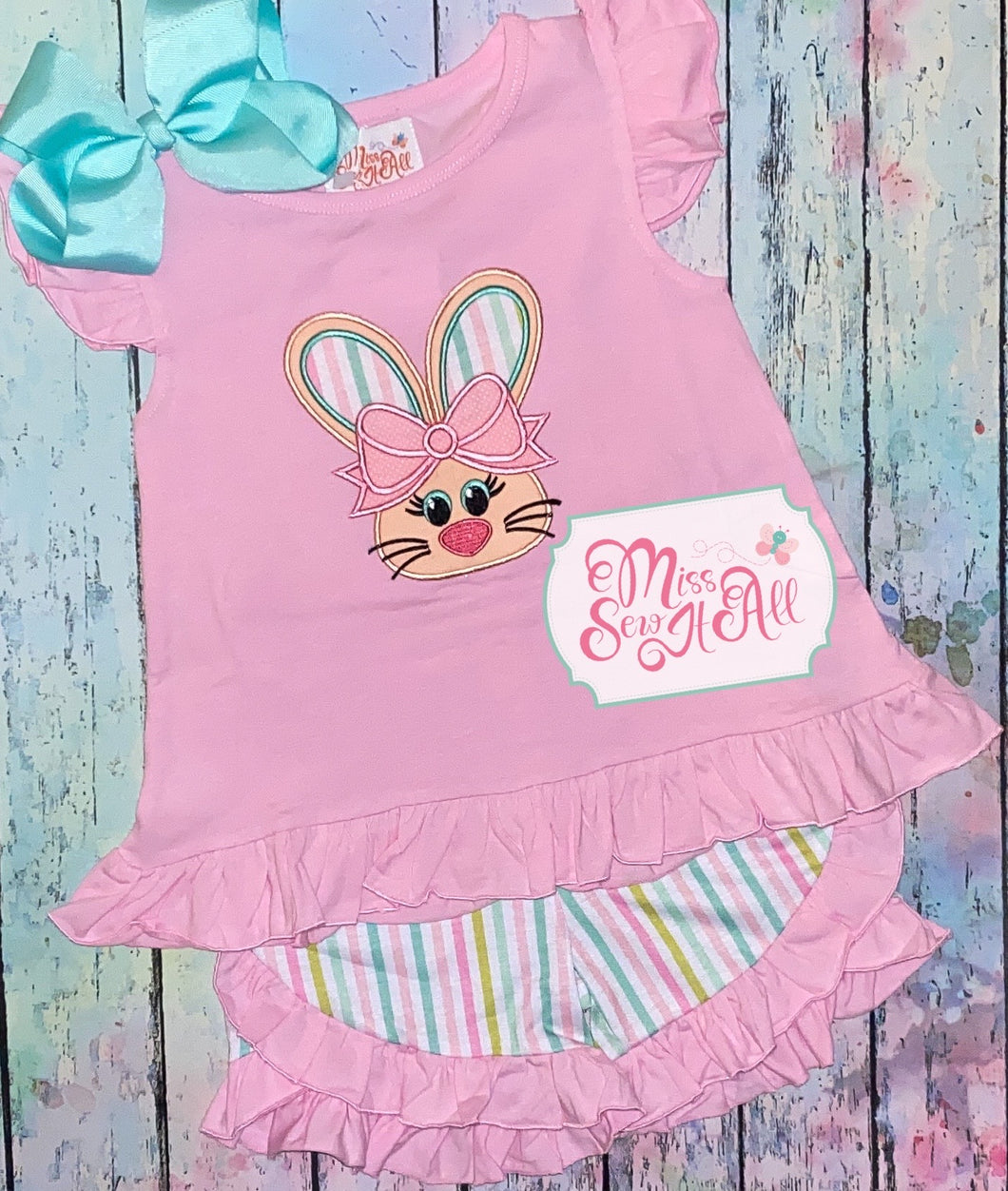 Girls pink bunny shorts set