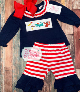 Girls ruffle Cajun Christmas set