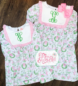 Pink and green Christmas dress