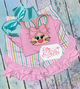 Girls pink bunny shorts set