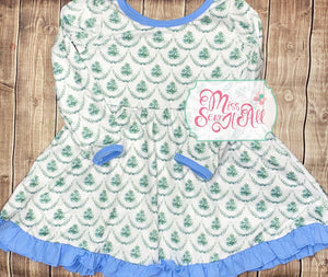 Blue and green tree dress