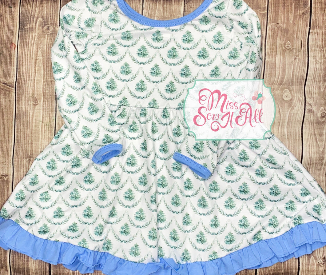 Blue and green tree dress