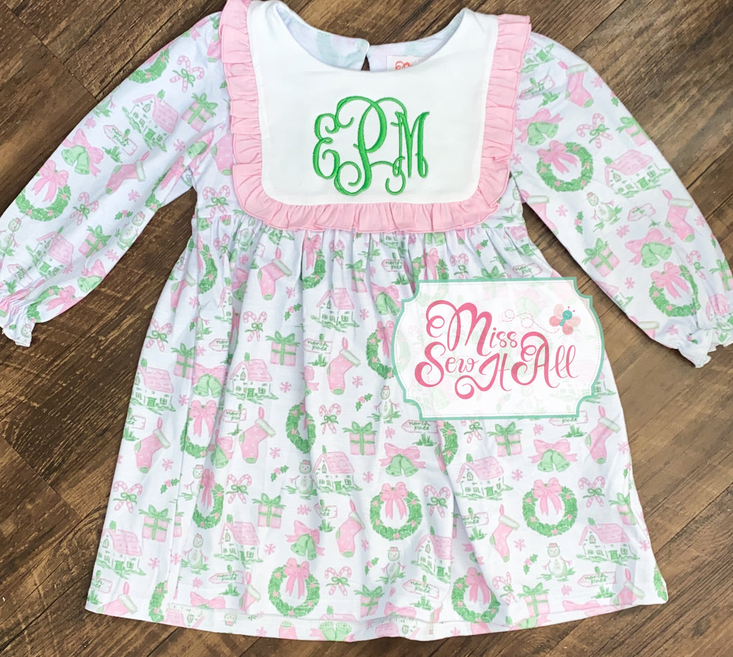 Pink and green Christmas dress