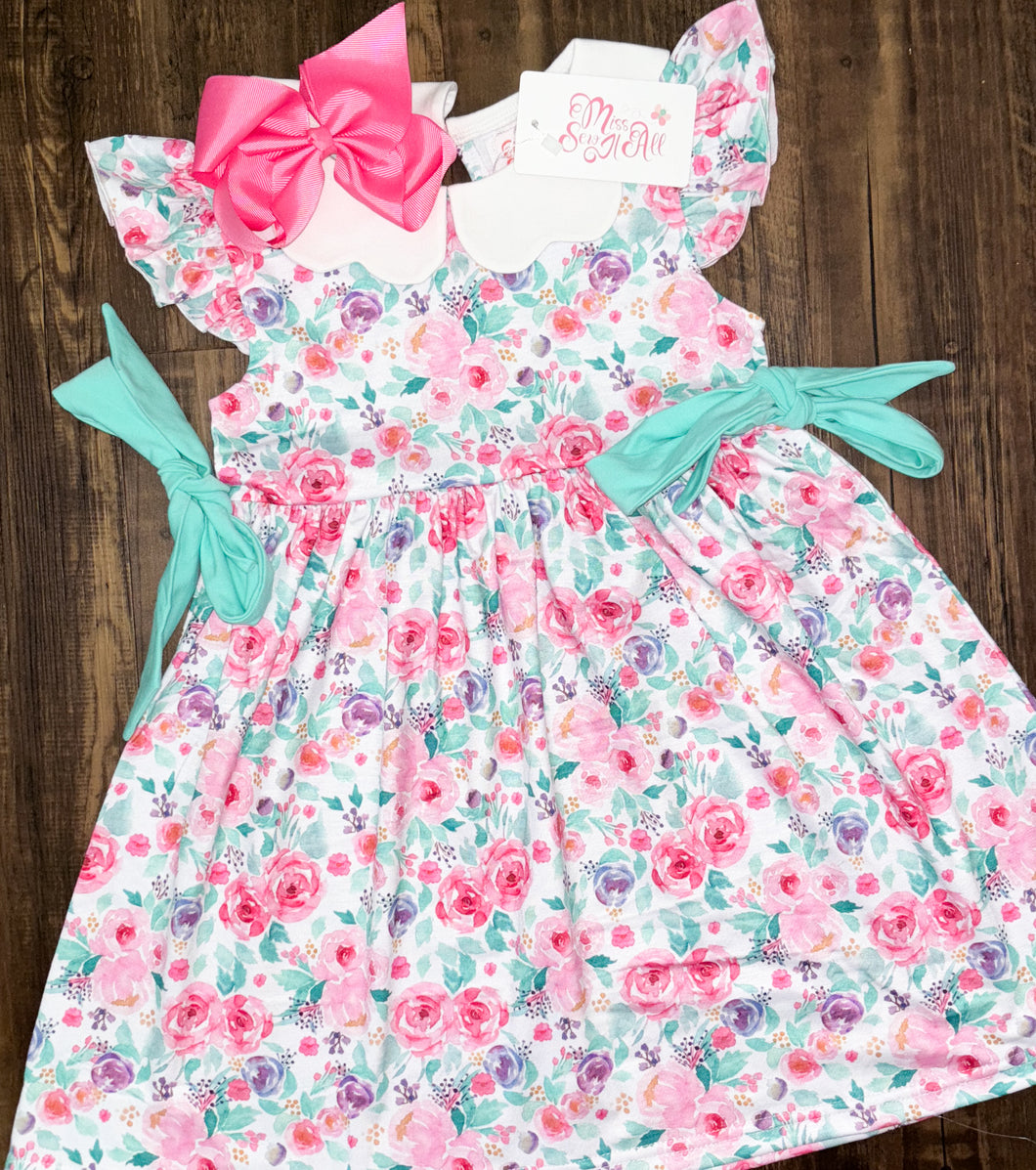 Pink and teal floral dress