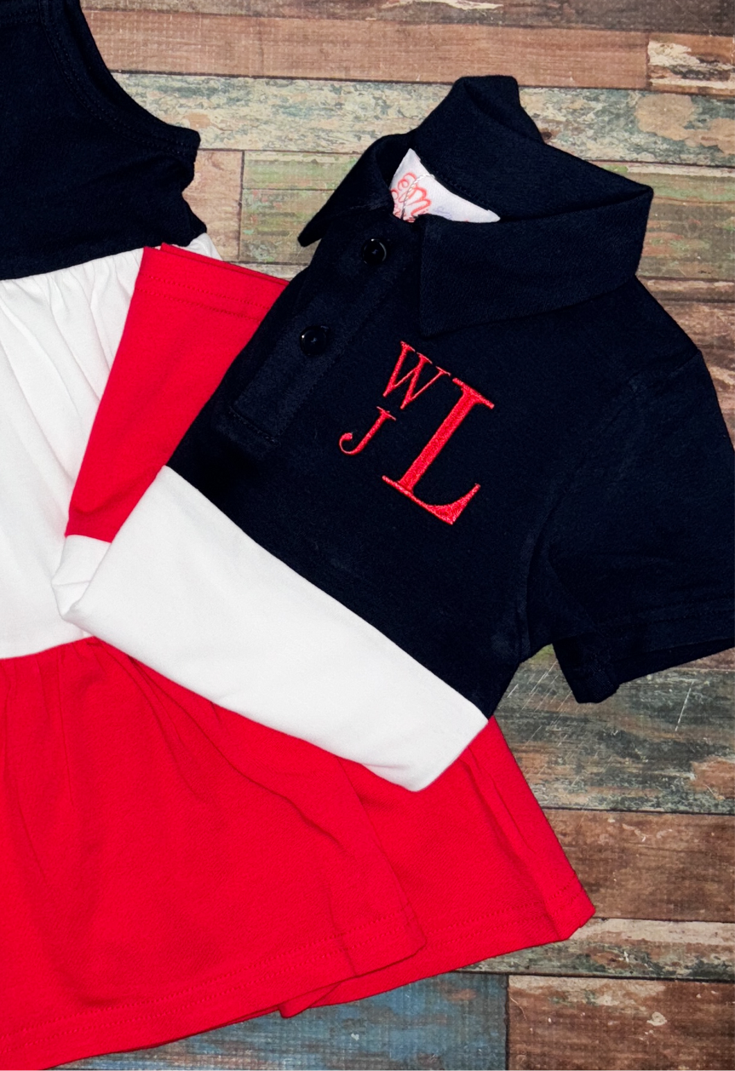 Red white and blue colorblock polo