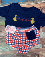 Load image into Gallery viewer, Red, White, and Blue puppy bloomer set
